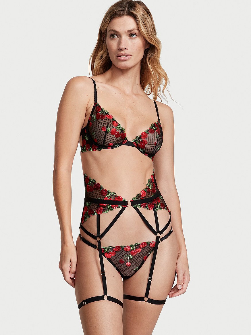 Buy Embroidered Low-Cut Demi Bra, Black Cherries - Order Bras online - Victoria's  Secret