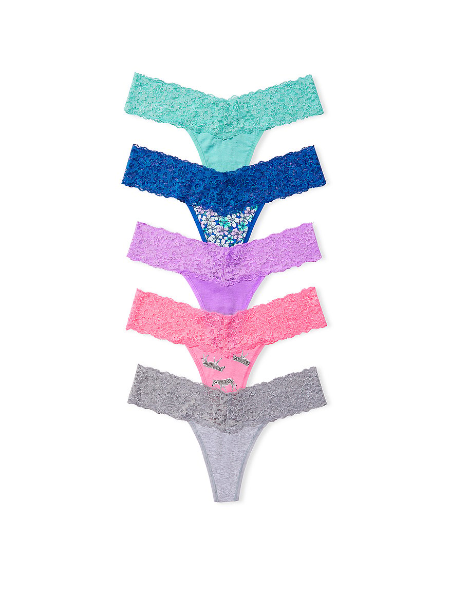 Buy 5-Pack Lace-Waist Cotton Thong Panties - Order PACKAGED-PANTY