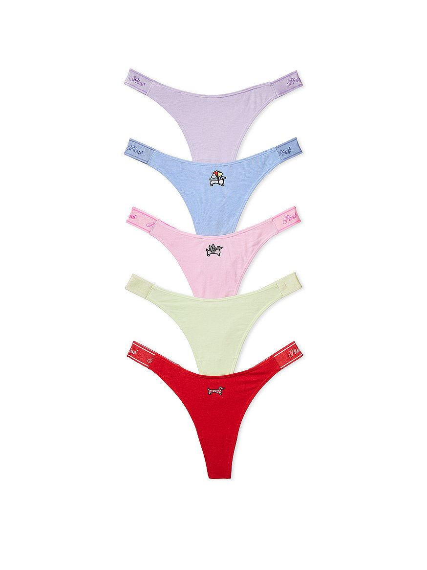 Buy 5-Pack Logo Cotton High-Leg Thong Panties - Order Panties