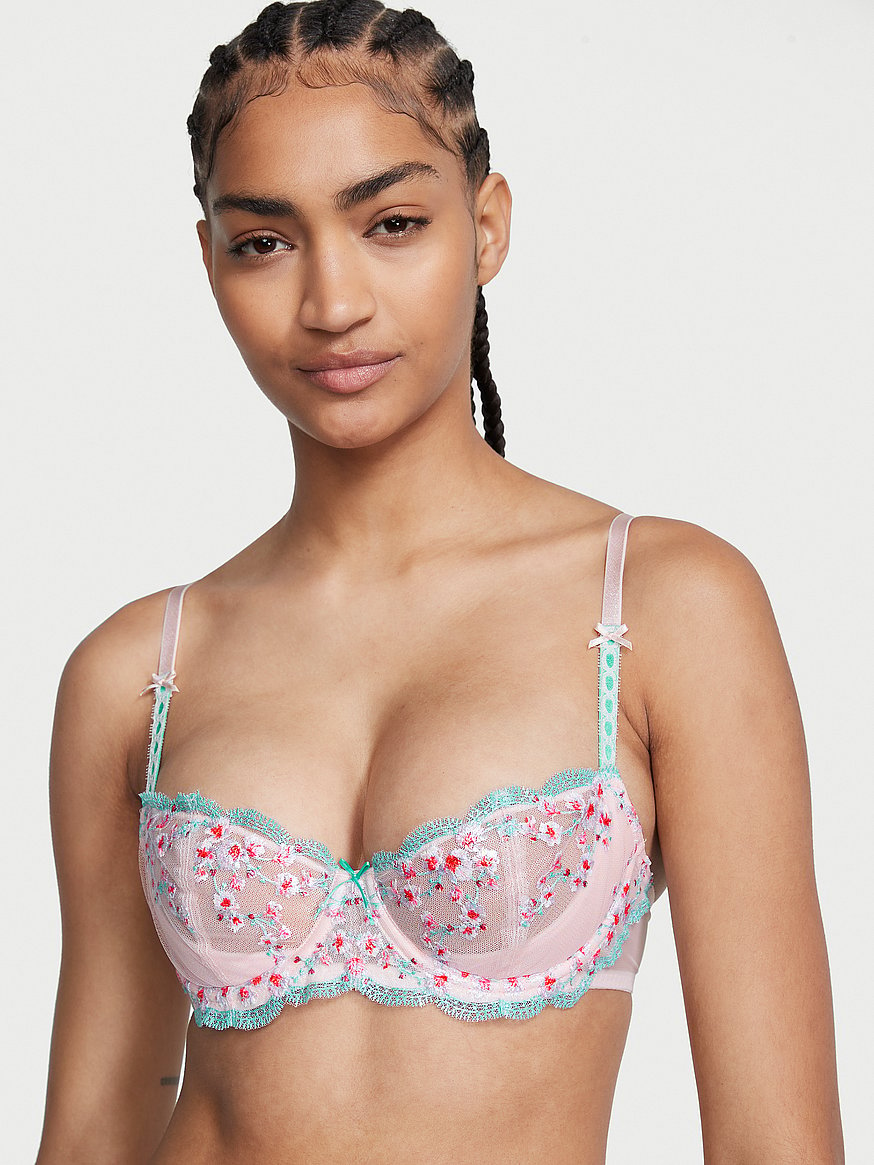 Wicked Unlined Cherry Blossom Embroidery Balconette Bra