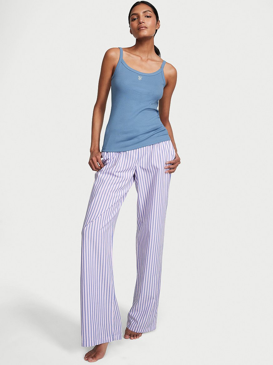 Pyjama bottoms and strappy top - Blue/White/Striped - Ladies