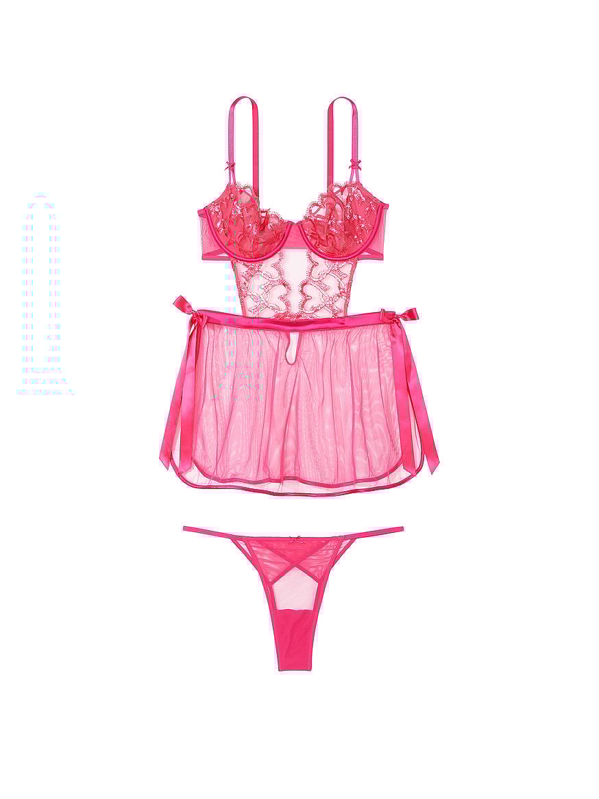 Buy Wicked Unlined Shimmer Heart Embroidery Apron, Forever Pink