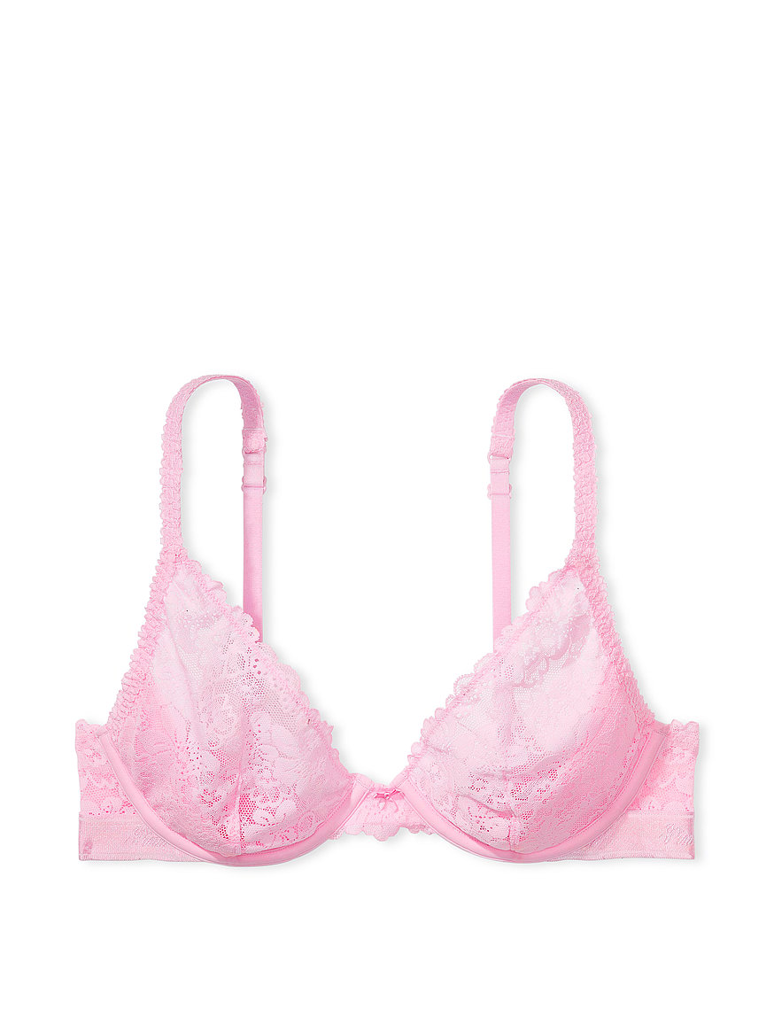 Buy Light Pink Geometric Lace Plunge Bra 40D, Bras