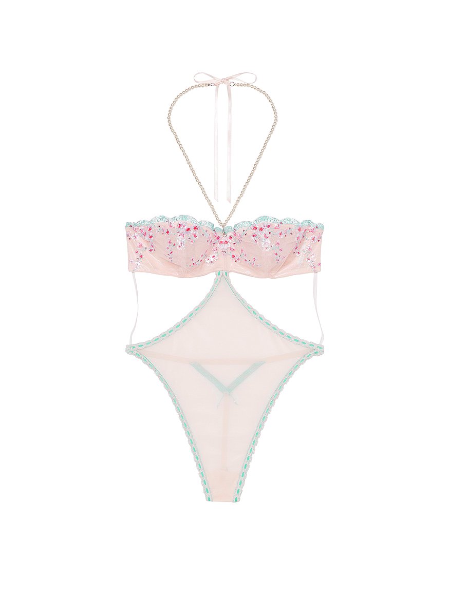 Buy Cherry Blossom Embroidery Pearl Halter Teddy, Ballet Pink