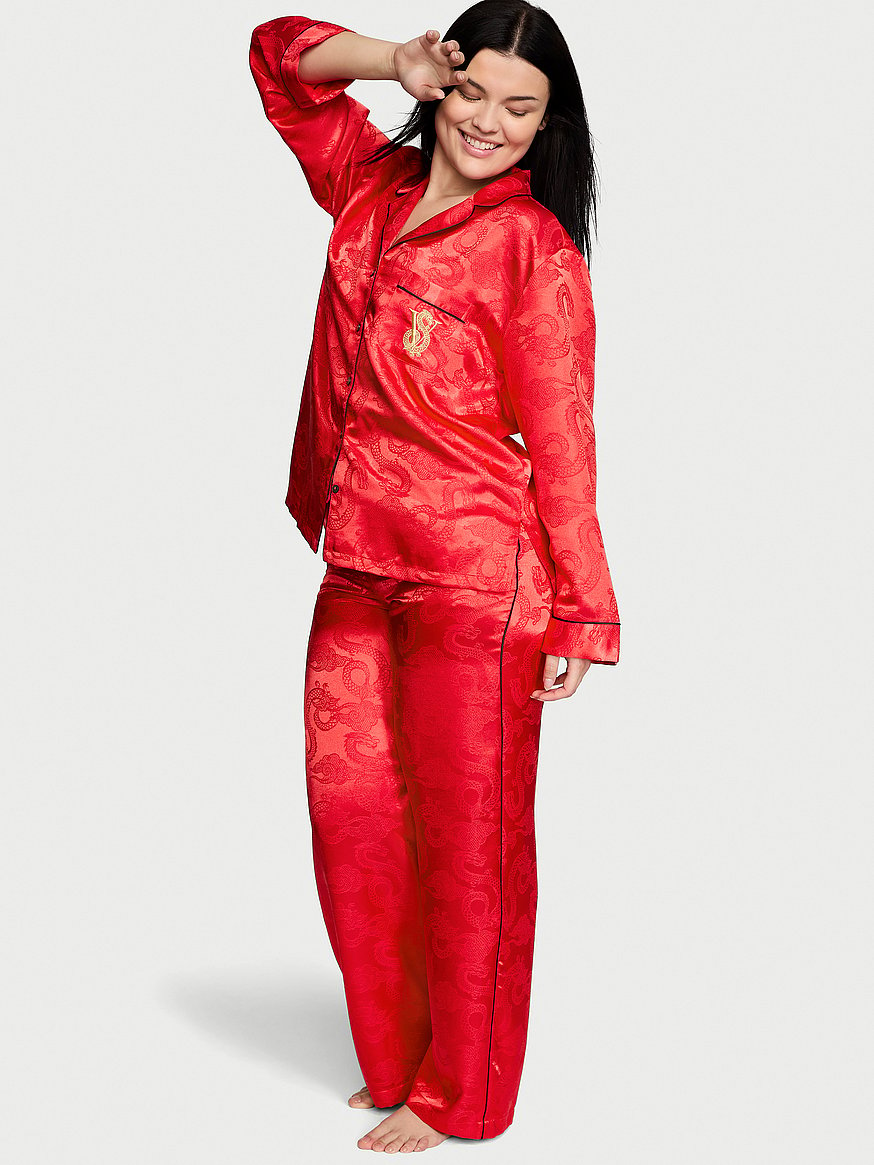 Victoria's Secret, Intimates & Sleepwear, Victoria Secret 2 Piece Set  Pajama Silk Satin Dress And Robe Coverup Bows Red