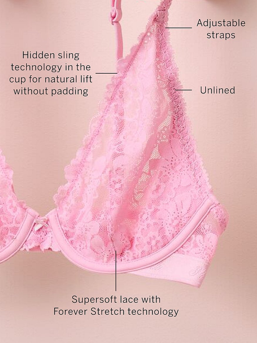 pink victoria secret y2k push up plunge bra