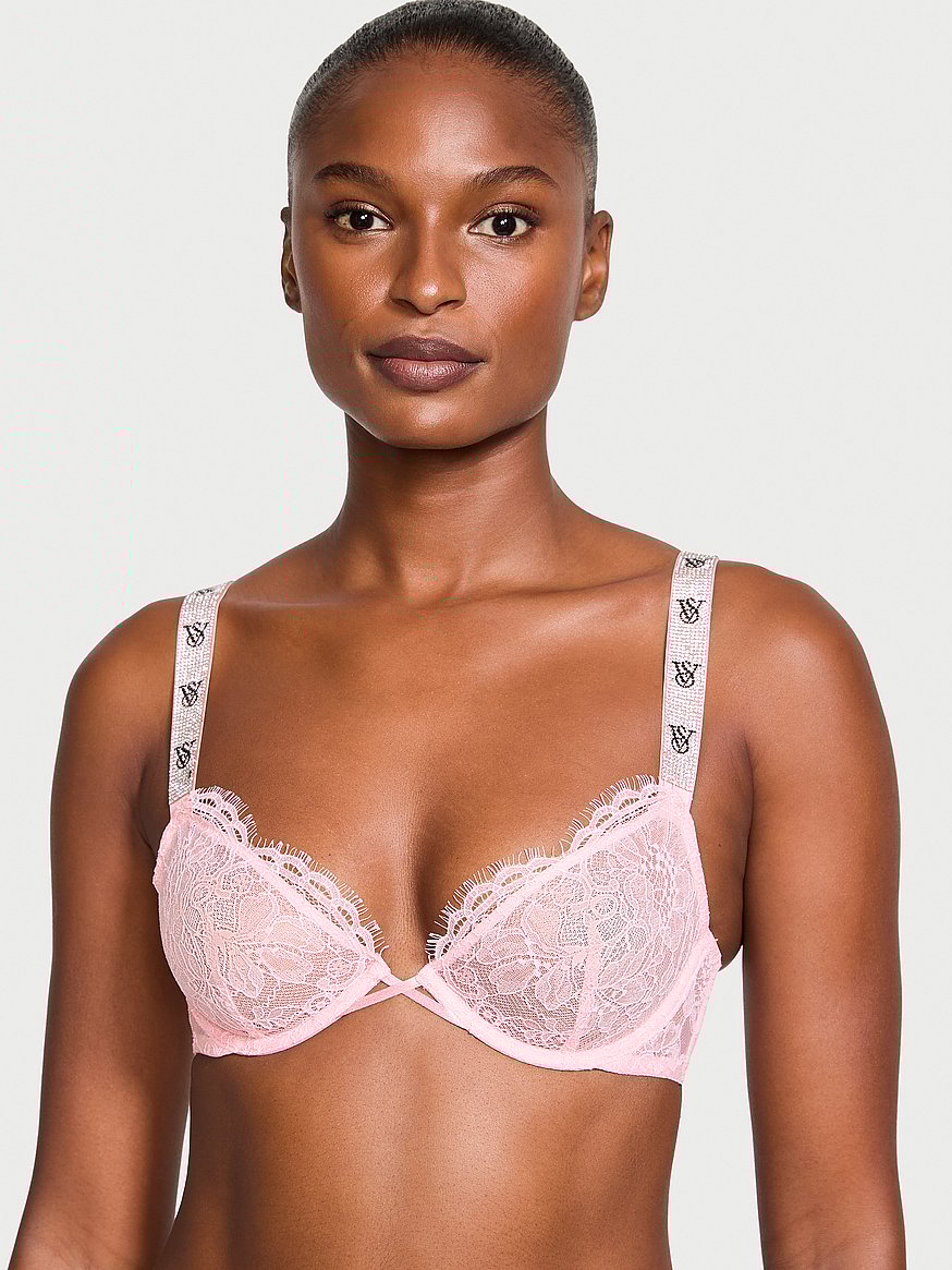 Shine Strap Unlined Low-Cut Lace Demi Bra