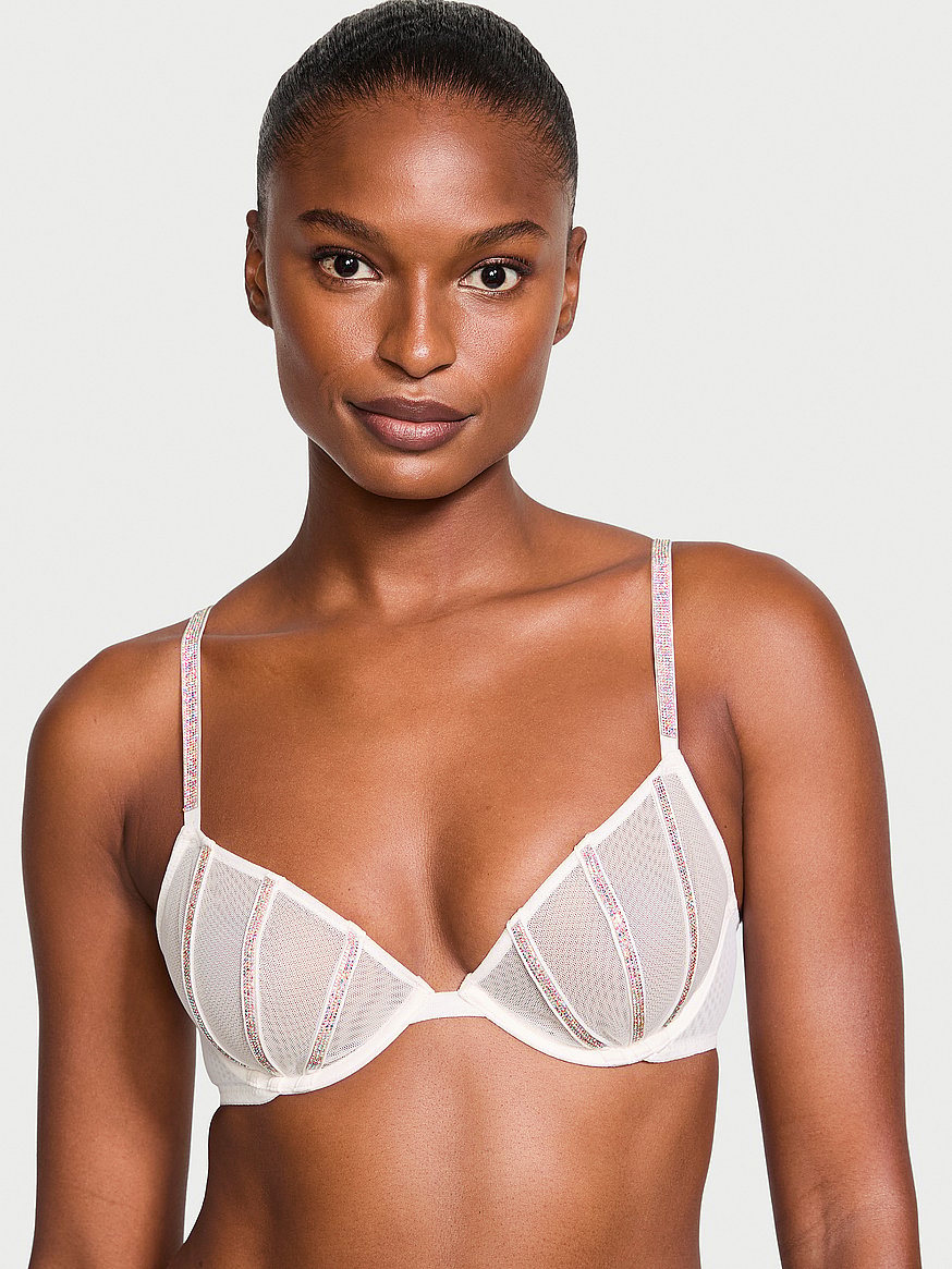 victoria secret bra for low cut dress Very Sexy Sheer Shine Unlined Low-Cut Demi Bra, White/ivory, 34DDd - Women's Bras