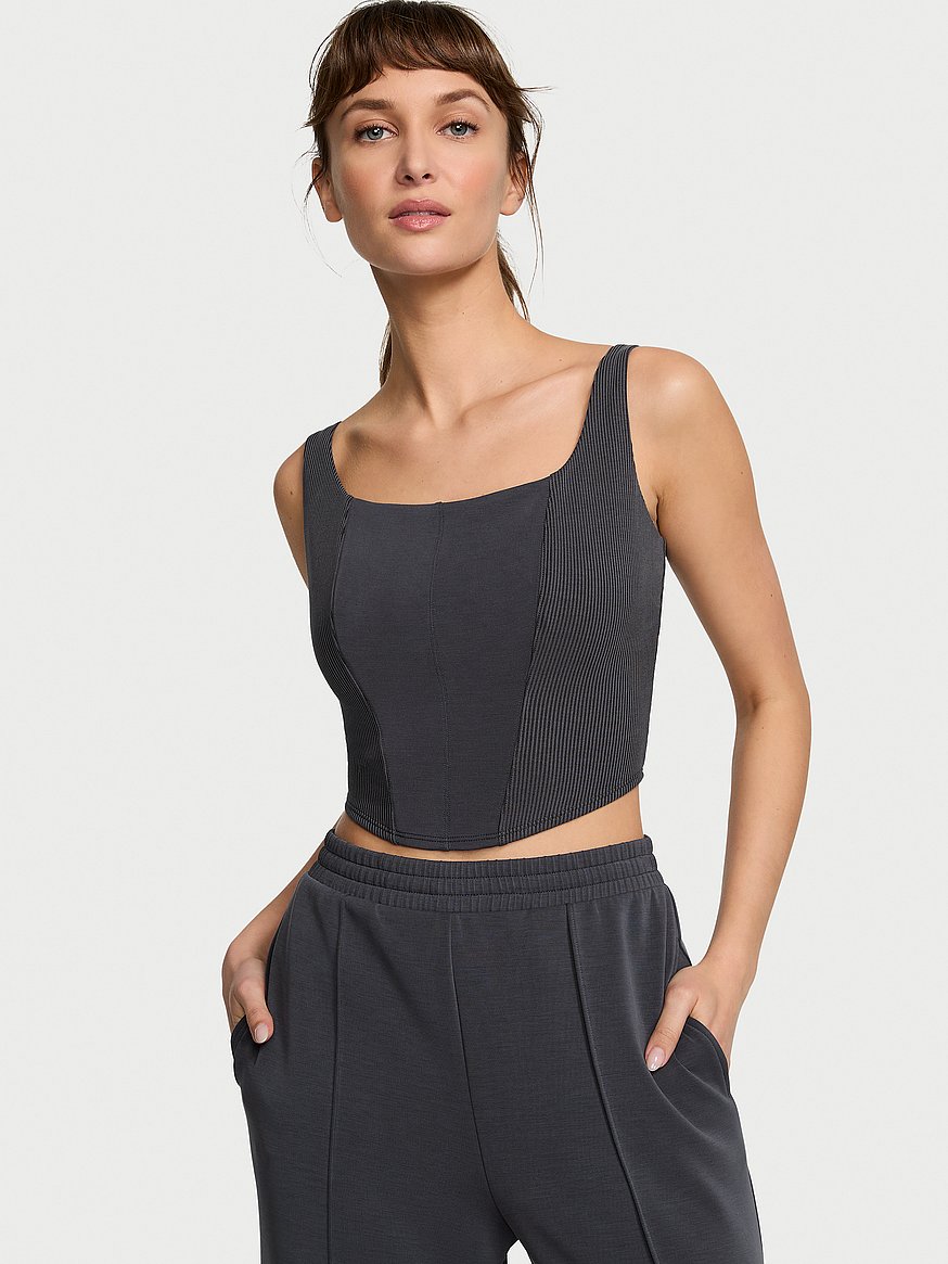Buy Featherweight Knit Corset Tank Top, Grey - Order Tops online