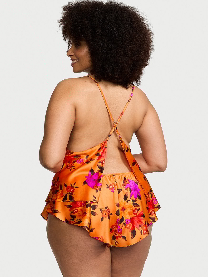 Gold Chiffon Open-Back Cami & Shorts Set