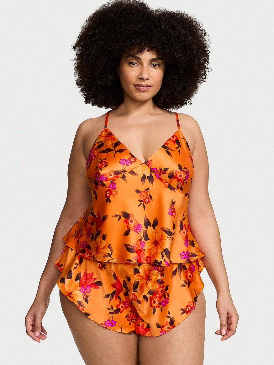 Gold Chiffon Open-Back Cami & Shorts Set