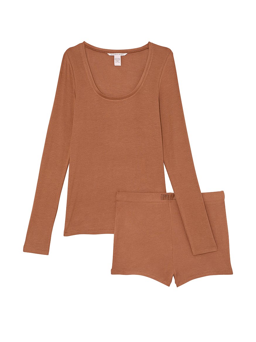 Ribbed Modal Scoop Long-Sleeve Shortie Set