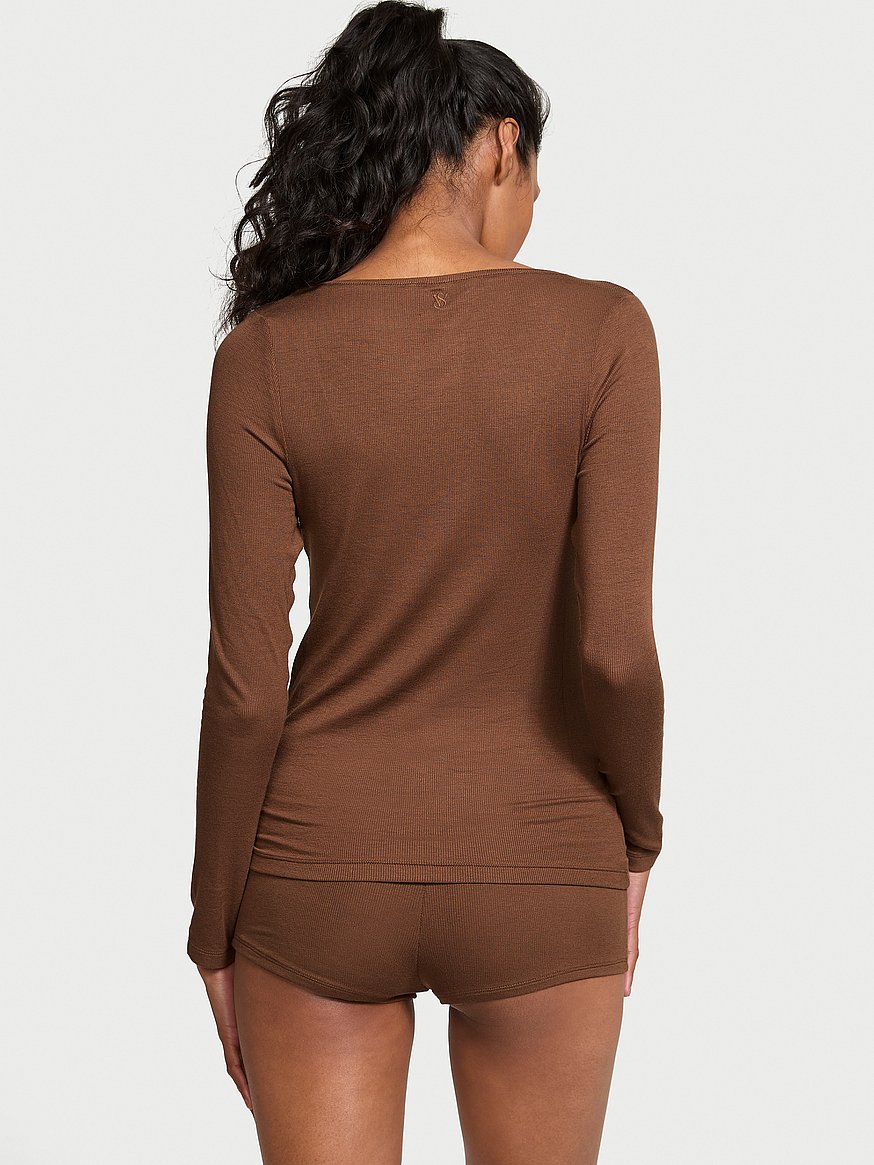 Ribbed Modal Scoop Long-Sleeve Shortie Set