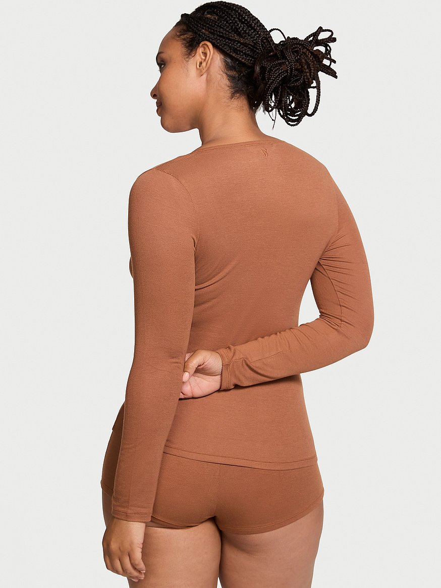 Ribbed Modal Scoop Long-Sleeve Shortie Set