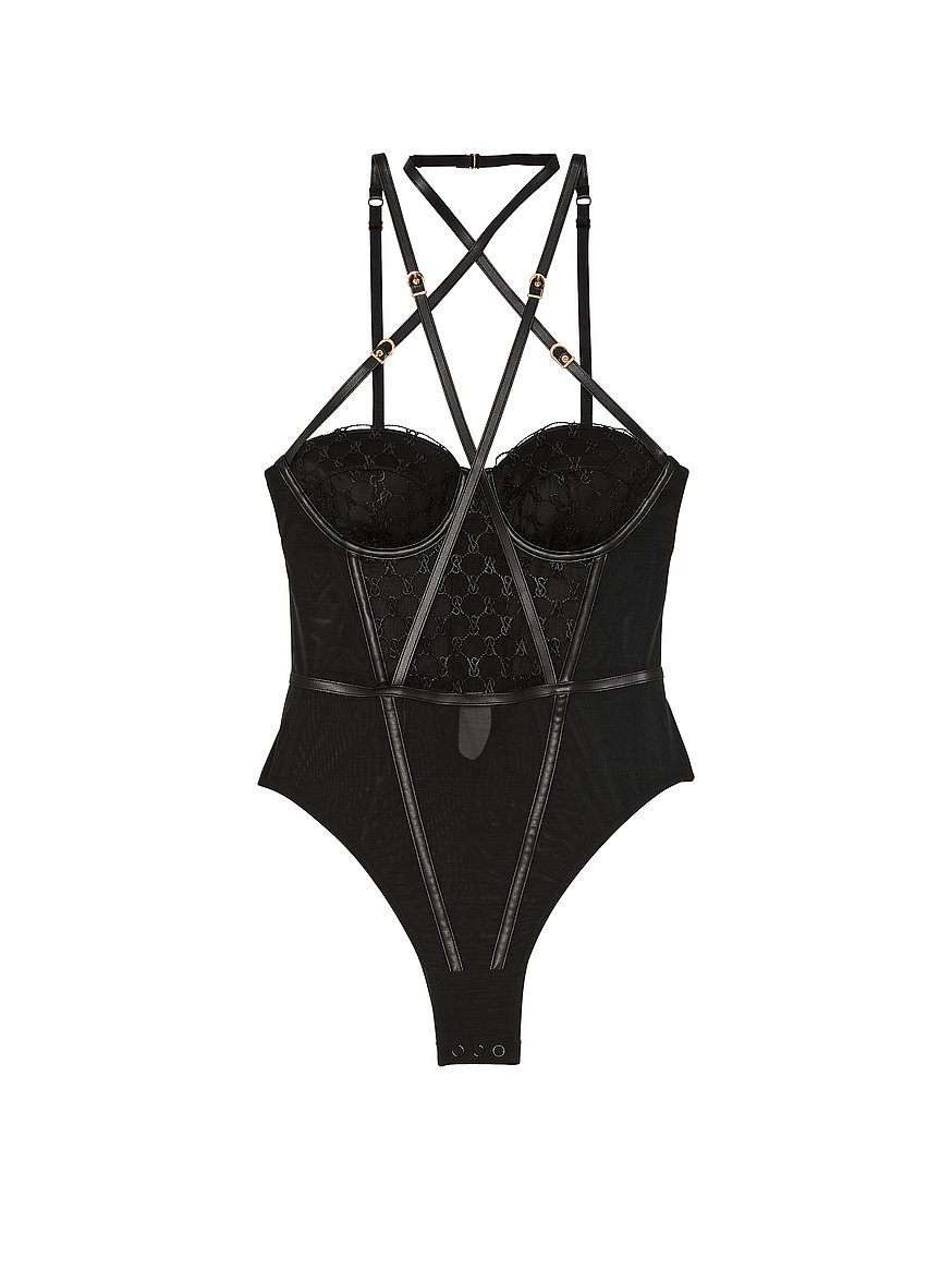 Buy VS Logo Embroidery Balconette Faux-Leather Trim Teddy, Black