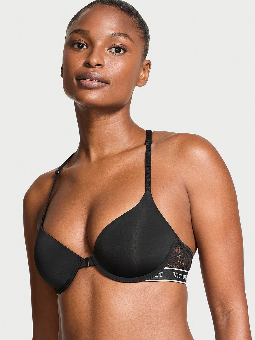 Buy Lightly Lined Front-Close Lace-Trim Demi Bra, Black - Order Bras online  - Victoria's Secret