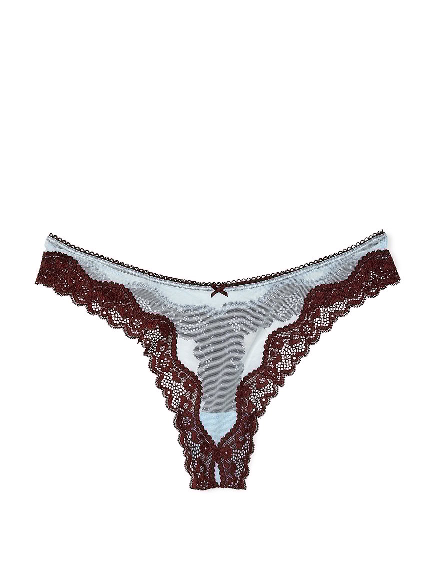 Tease Mesh Lace-Trim High-Leg Thong Panty