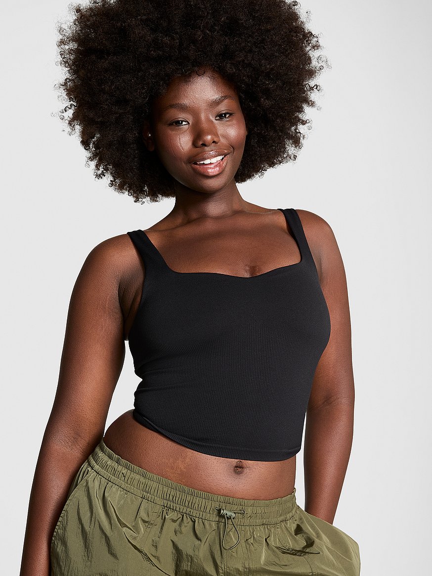Buy Soft Seamless Notched Tank Top, Pure Black - Order Tops online