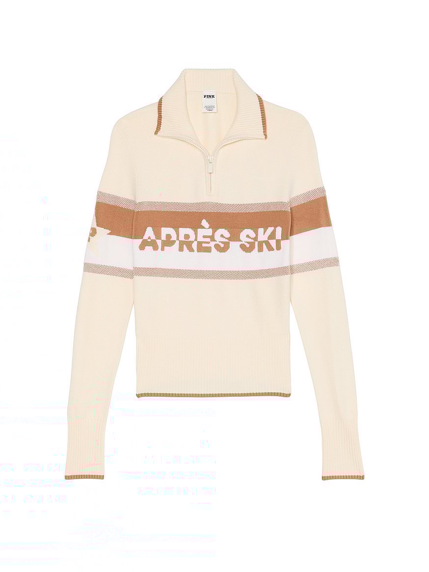 Buy Varsity Knit Half-Zip Sweater, White Shell - Order Hoodies \u0026  Sweatshirts online - PINK