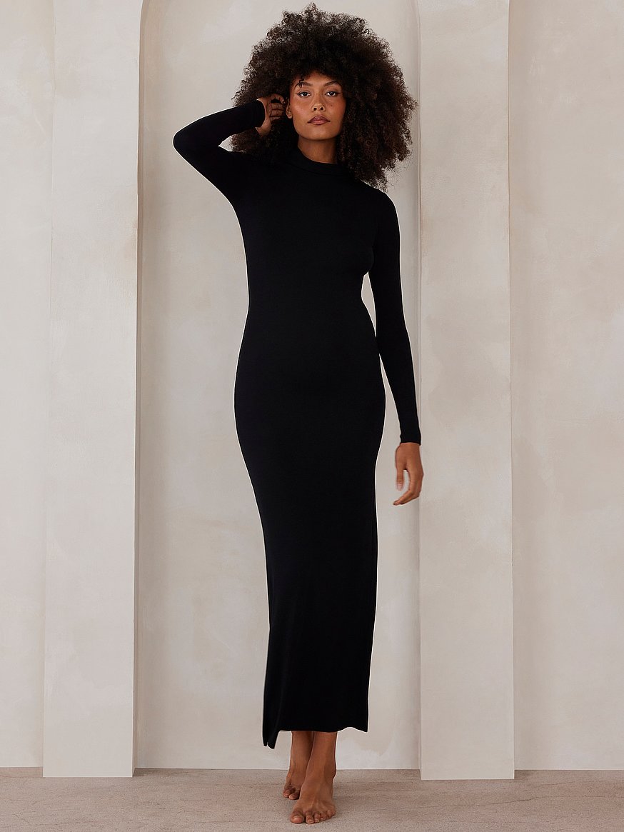 Buy Soft Rib Maxi Long Sleeve Dress, Black - Order Dresses online -  Victoria's Secret US