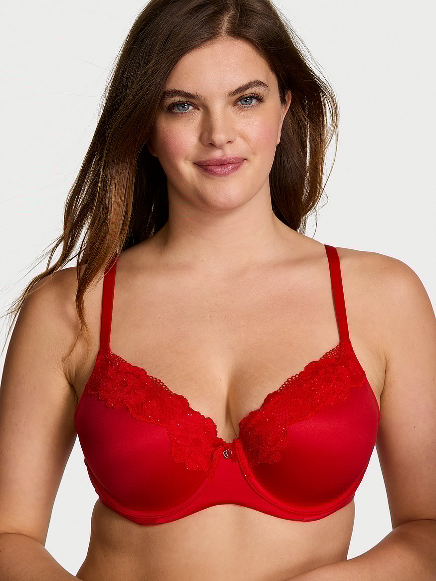 Buy Lace Trim Lightly Lined Demi Bra, Lipstick Order Bras online