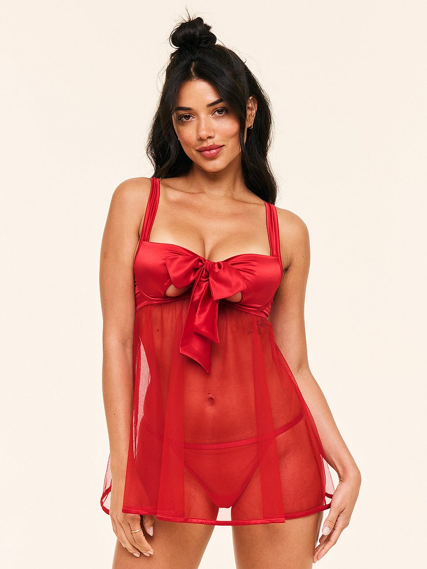 red babydoll lingerie dress Ribbon Desire Red Open Cup Babydoll
