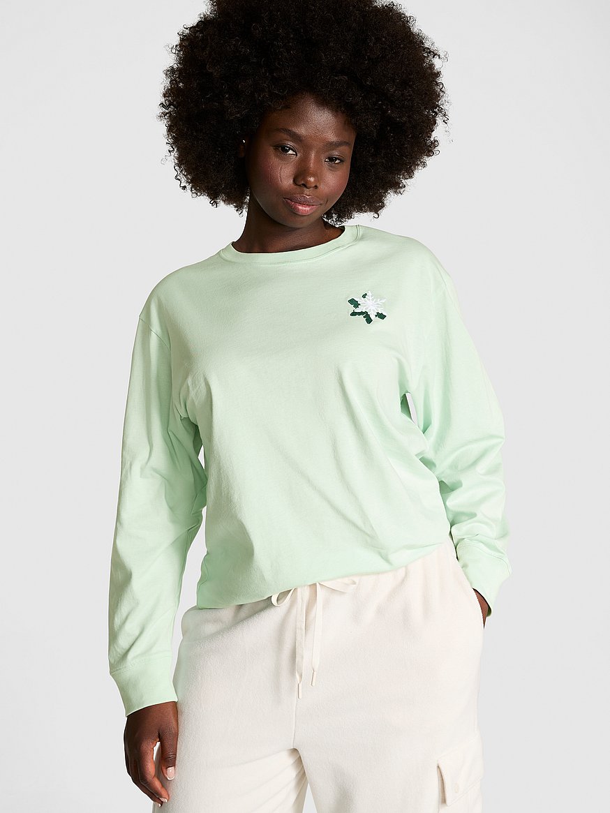 Buy Campus Cotton Long-Sleeve Tee, Mint Aspen - Order Tops online