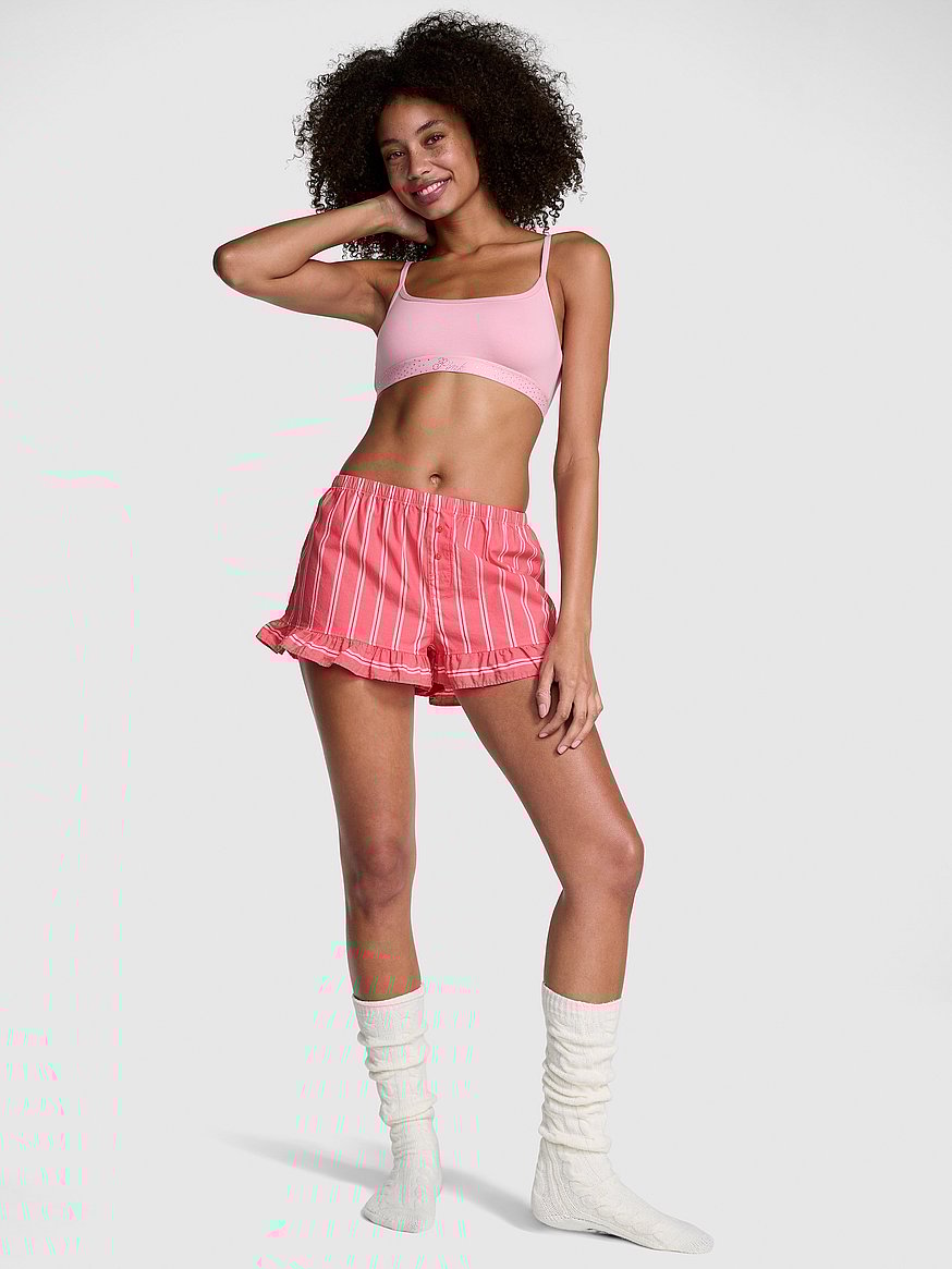 Flannel Boxy Ruffled Pajama Shorts