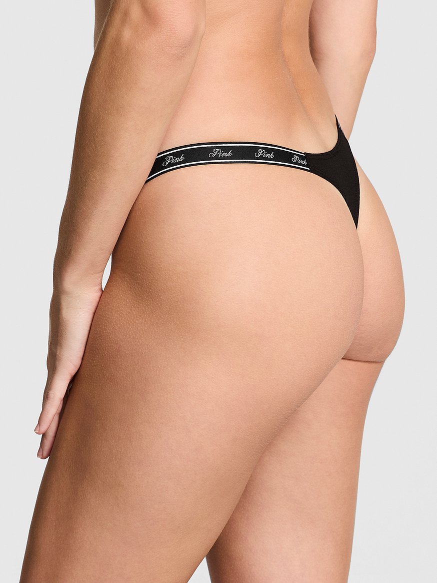 Logo Cotton High-Leg Micro Thong Panty