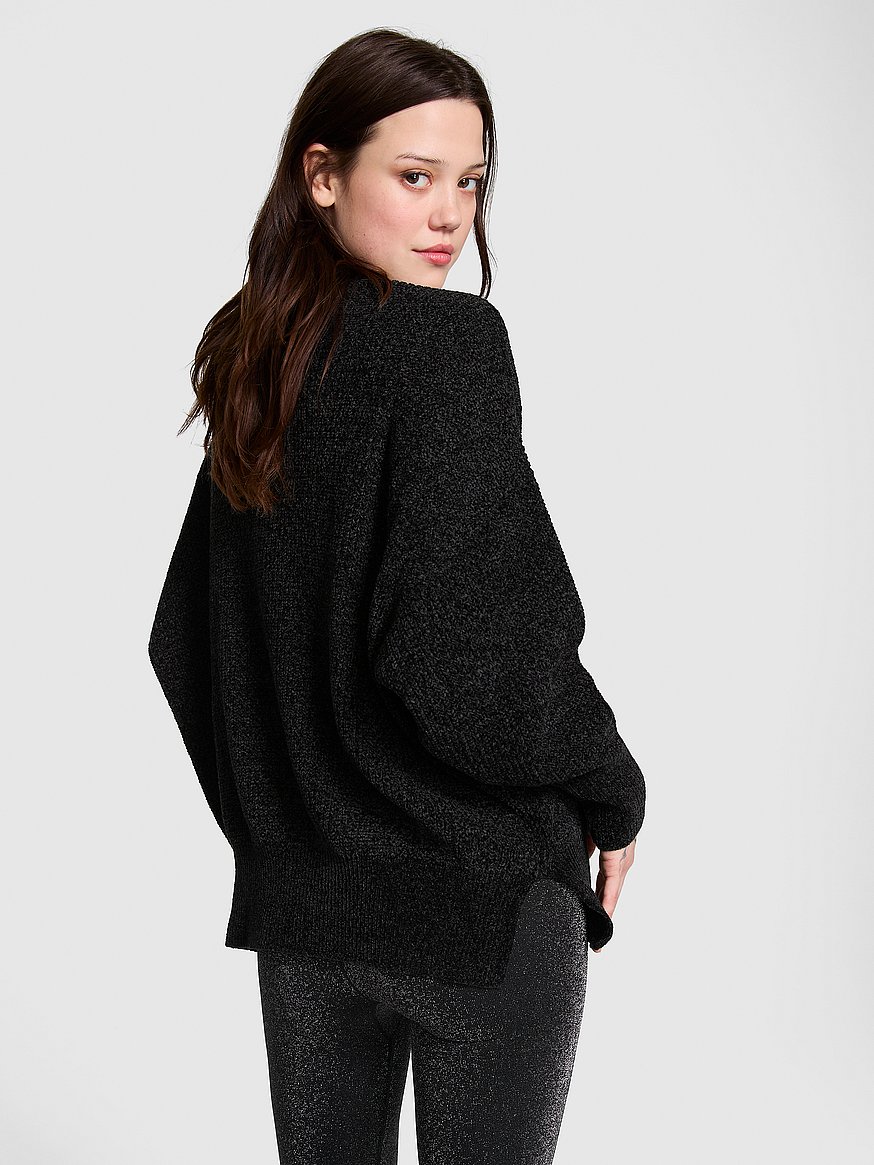 SECRET ブラック ニット A+ ポリエステル モックネック ニット -ウォッシャブル-（ニット