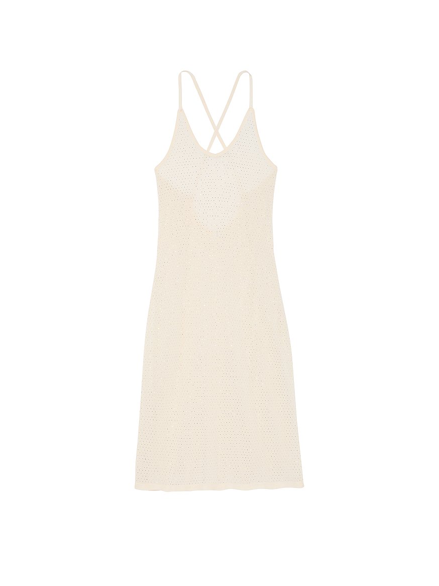 Victoria's Secret Swim Beachwear Diamante Knit Cover-Up Midi Dress - White,ivory