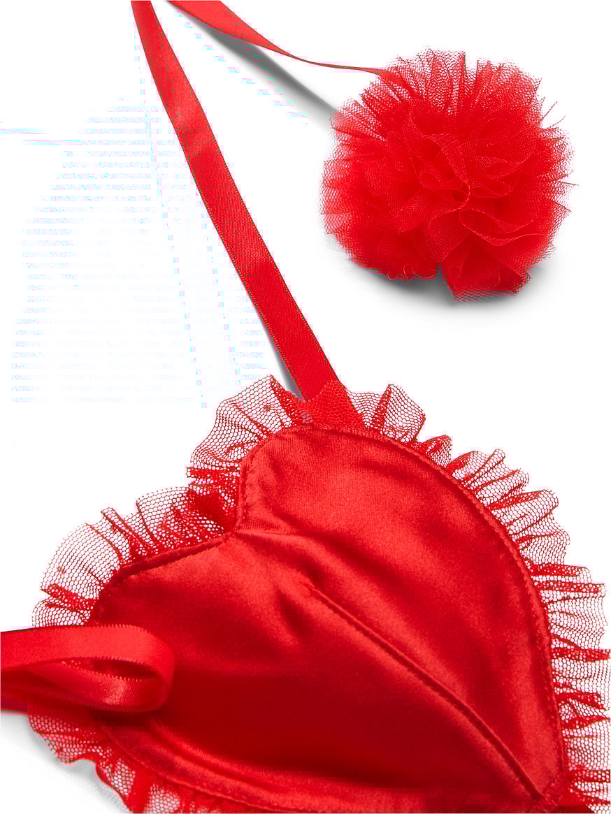 Heartbreaker Satin Pom Pom Fashion Lingerie Set
