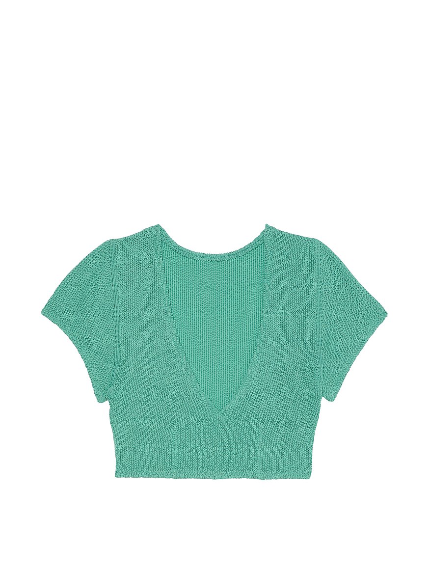 Crinkle Short-Sleeve Bikini Top