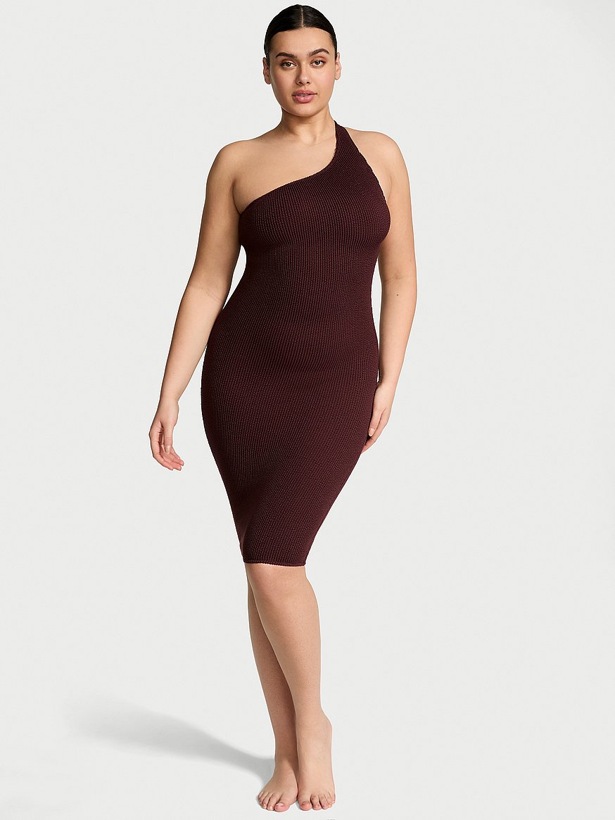 Buy Crinkle One-Shoulder Midi Cover-Up Dress, Burgundy Brown - Order Dresses  online - Victoria's Secret US