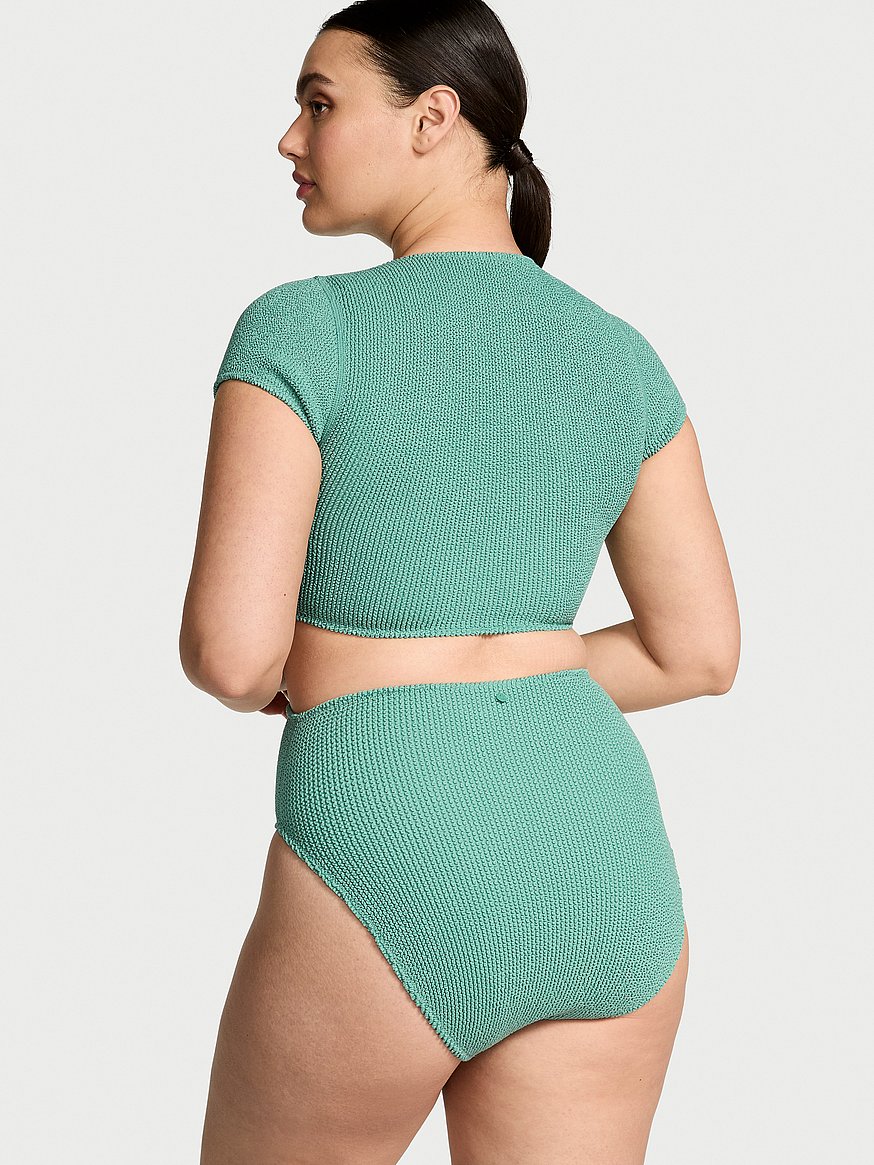 Crinkle Short-Sleeve Bikini Top