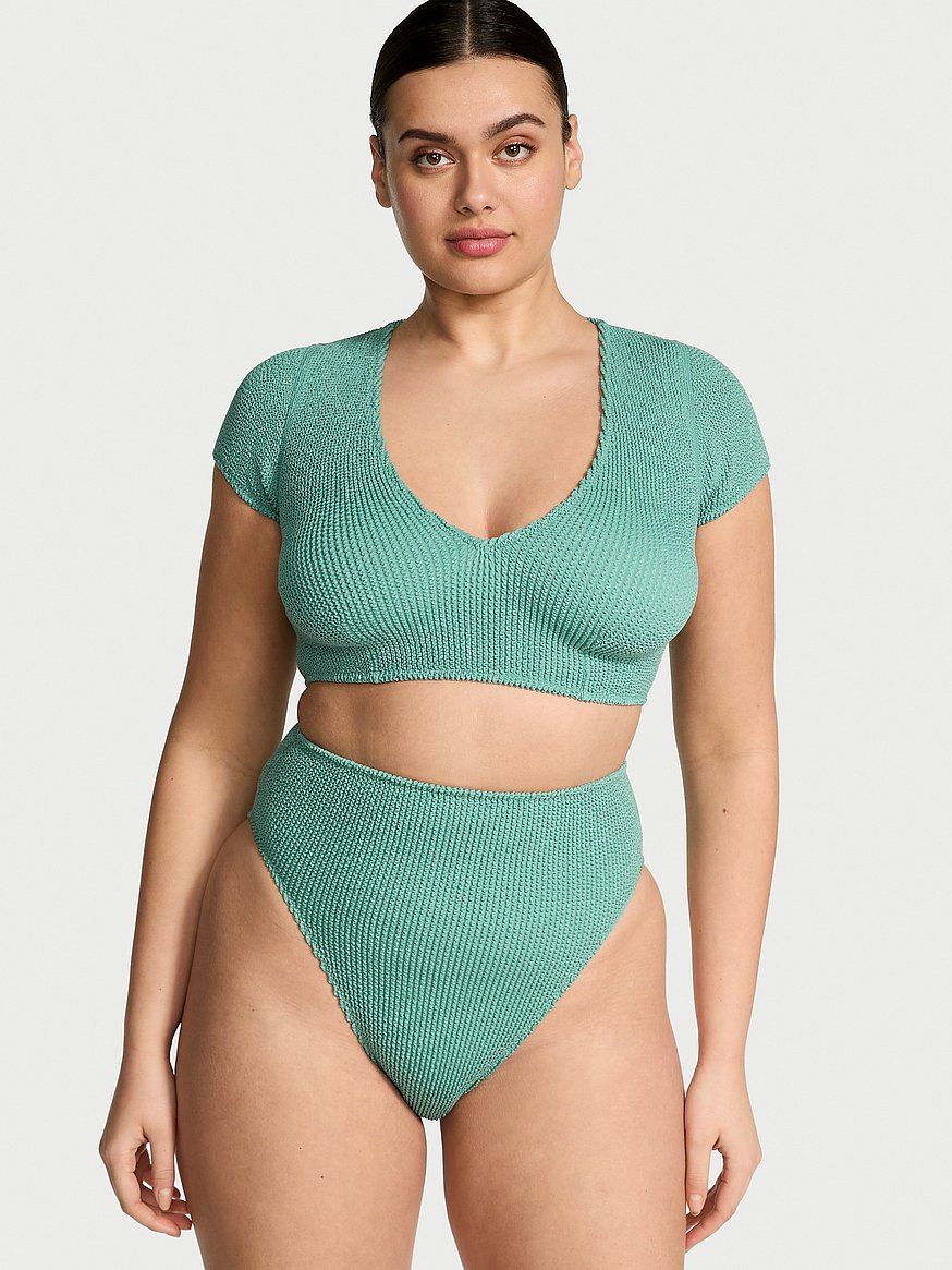 Crinkle Short-Sleeve Bikini Top