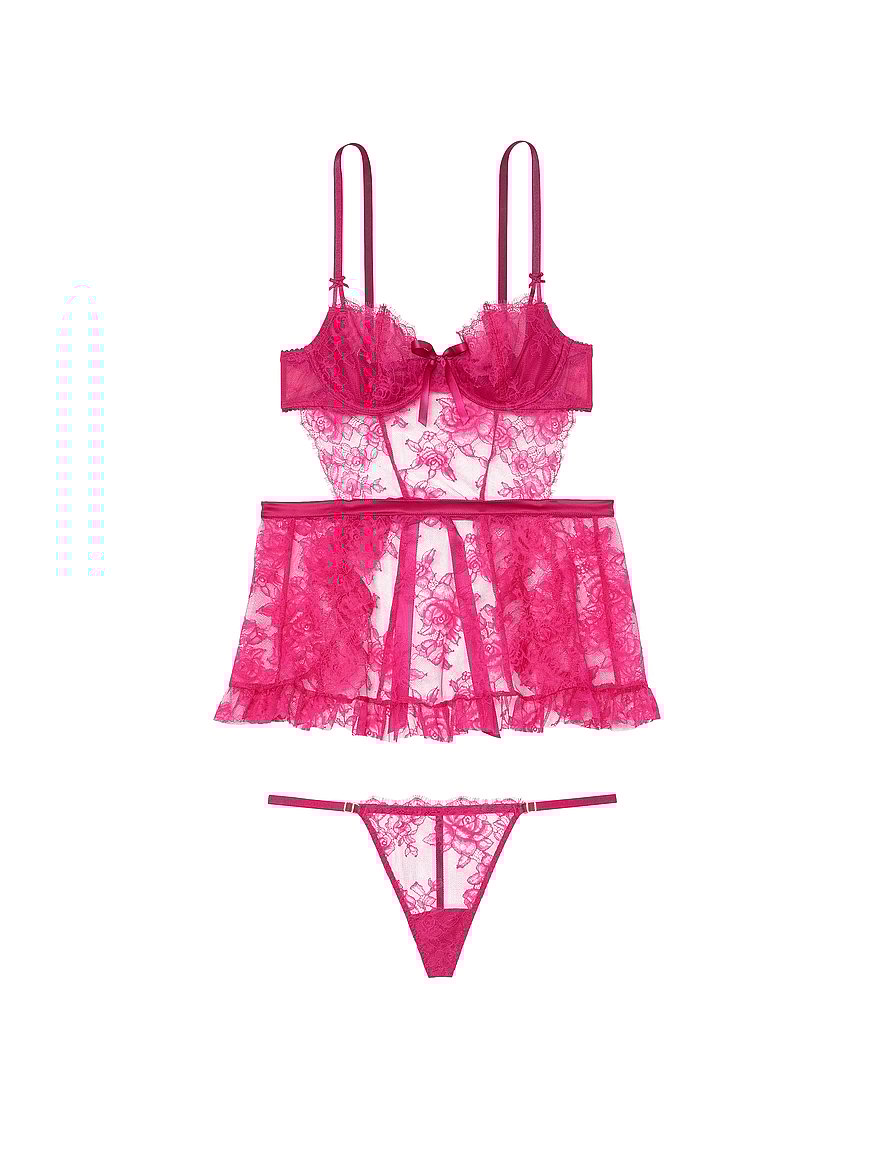 Buy Wicked Unlined Rose Lace Apron Set, Cherry Blossom - Order