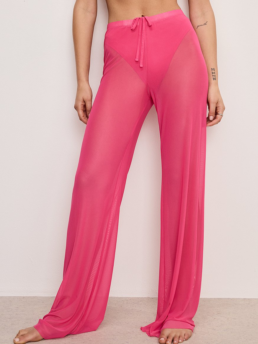 Buy Mesh Wide Leg Pants, Ballerina Pink004 - Order Bottoms online