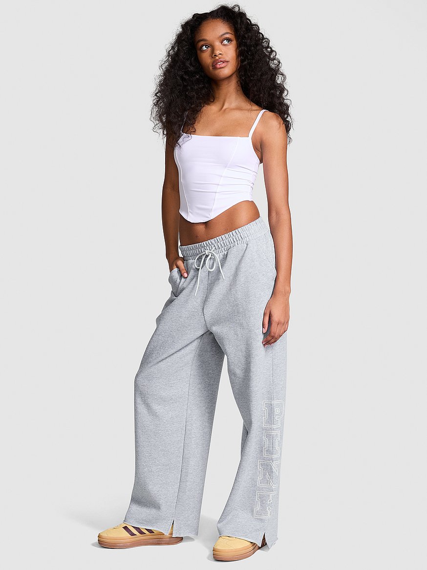 Ivy Fleece Wide-Leg Split-Hem Sweatpants