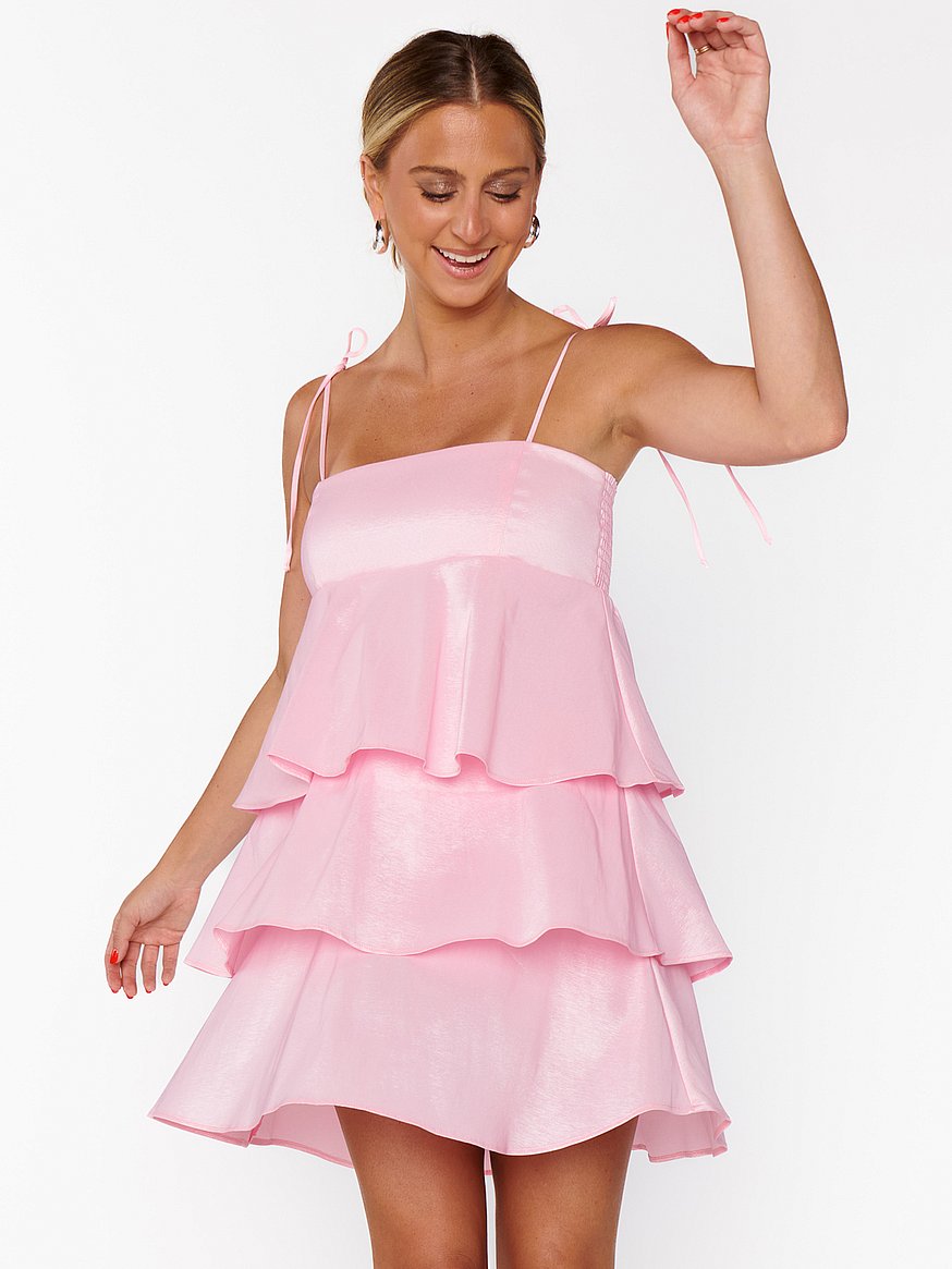 cute pink mini dress Pink Short A-Line Prom Dress with Corset, Cute Homecoming Party Dress main image 1