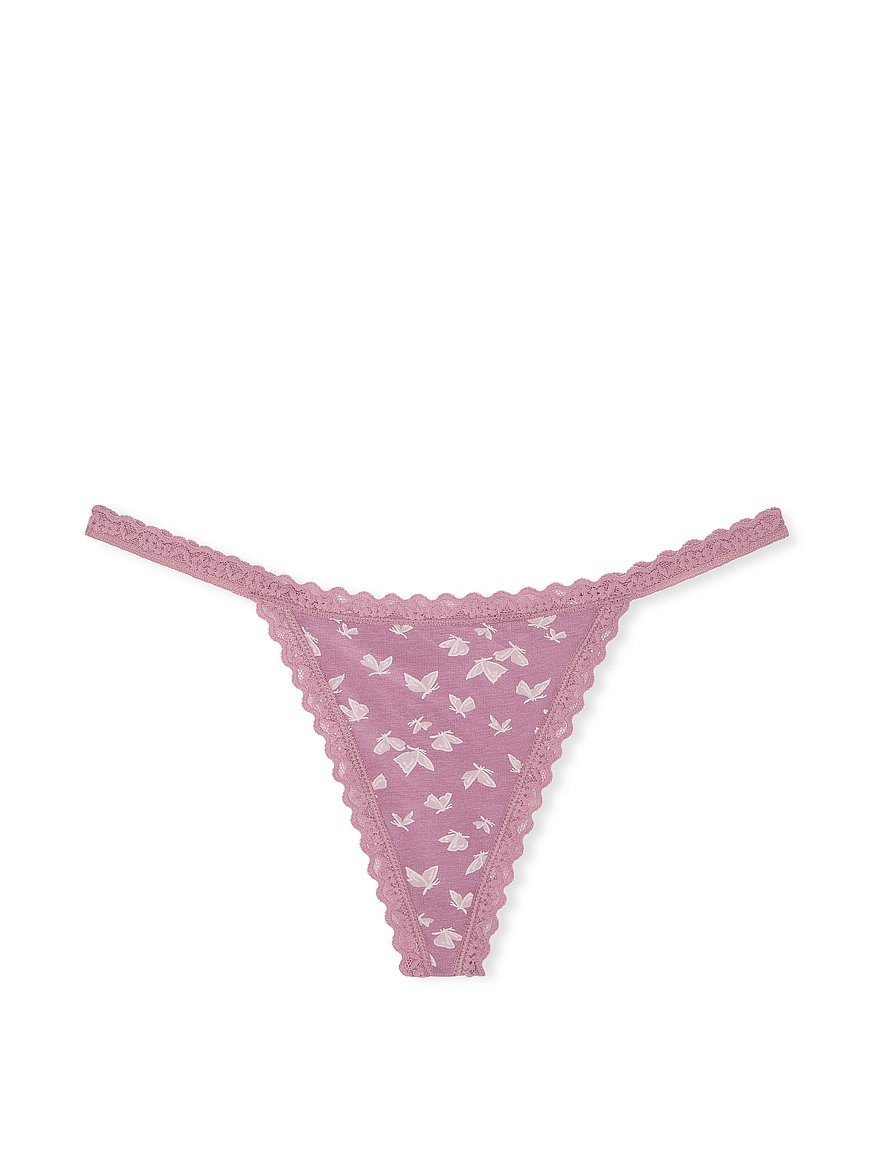 Lace-Trim Cotton V-String Panty