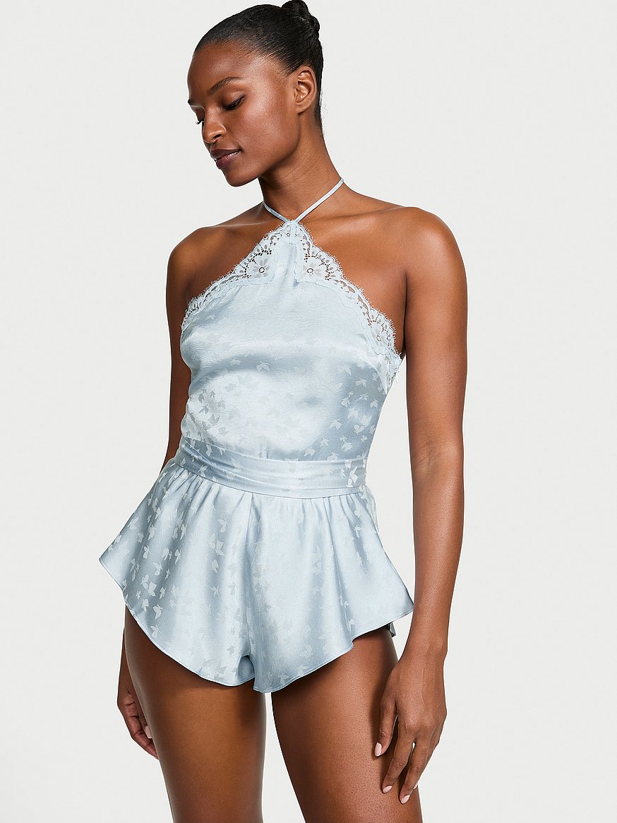 Tease Butterfly Satin Halter Flutter Romper
