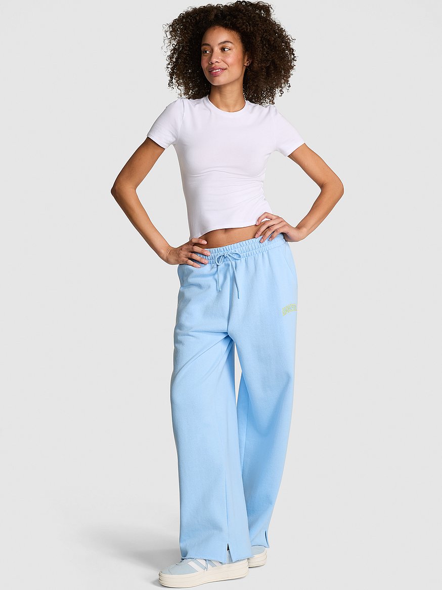 Ivy Fleece Wide-Leg Split-Hem Sweatpants