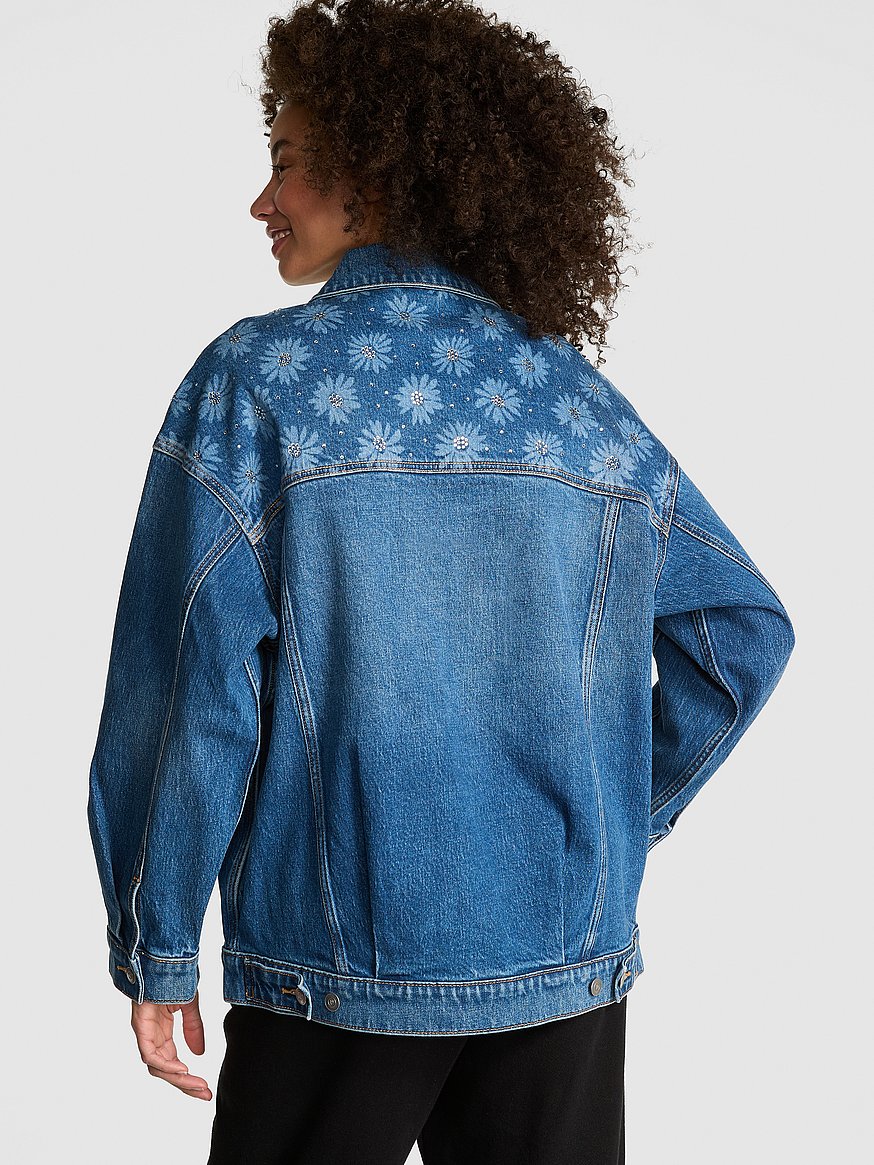 【即完売品/未使用新品】2PKT Vinatge Denim Jacket Buy Denim by PINK Oversized Trucker Jacket, Medium Wash Daisy