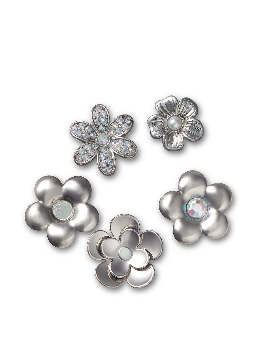 Buy 5-Pack Jibbitz Monochrome Silver Flowers Charms, - Order Socks