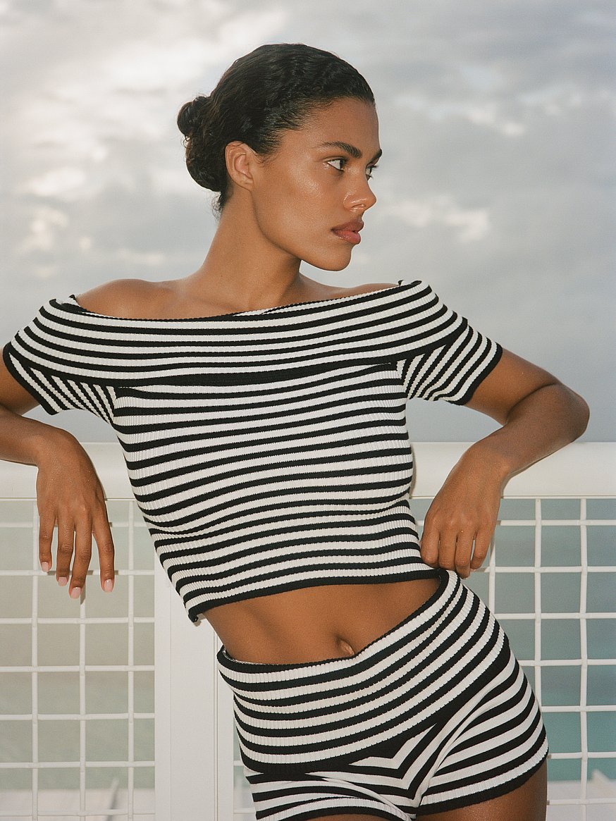Buy Lola Ribbed Knit Top, Silhouette Stripe - Order Tops online