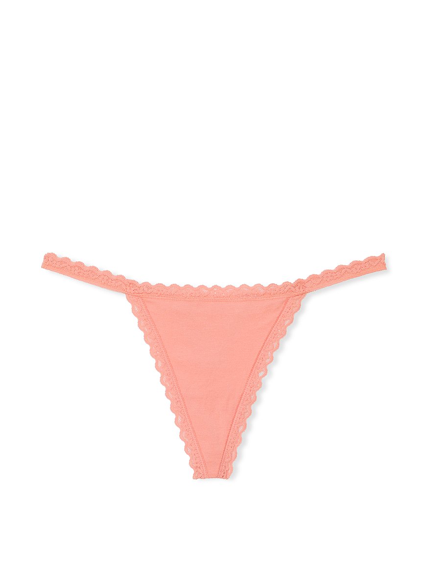 Lace-Trim Cotton V-String Panty