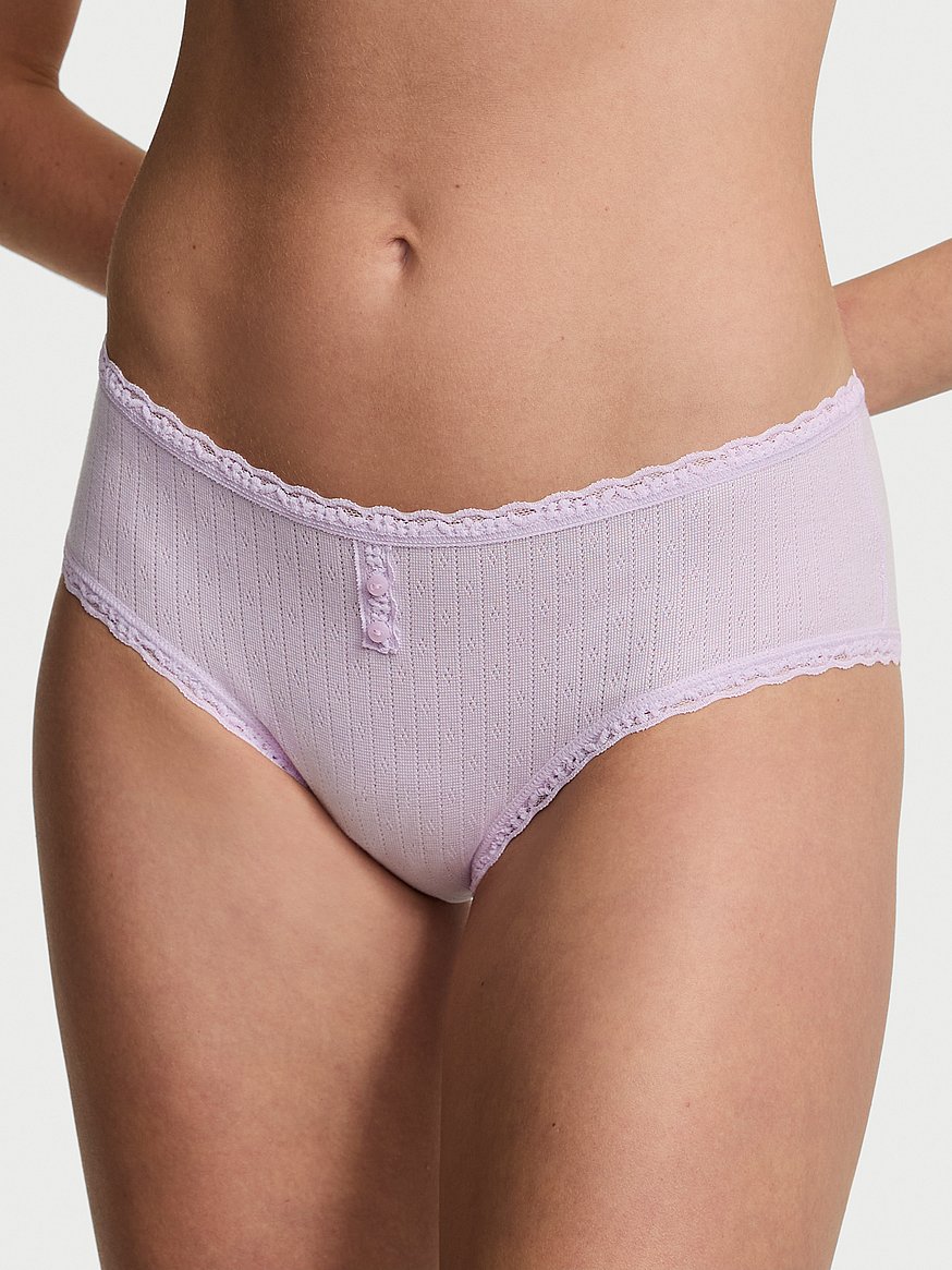 Cotton Pointelle Lace-Trim Cheeky Panty