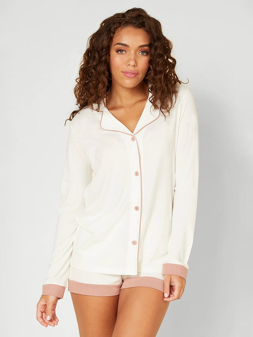 Buy Bella Long-Sleeve Top and Boxer Set, White/Ivory - Order