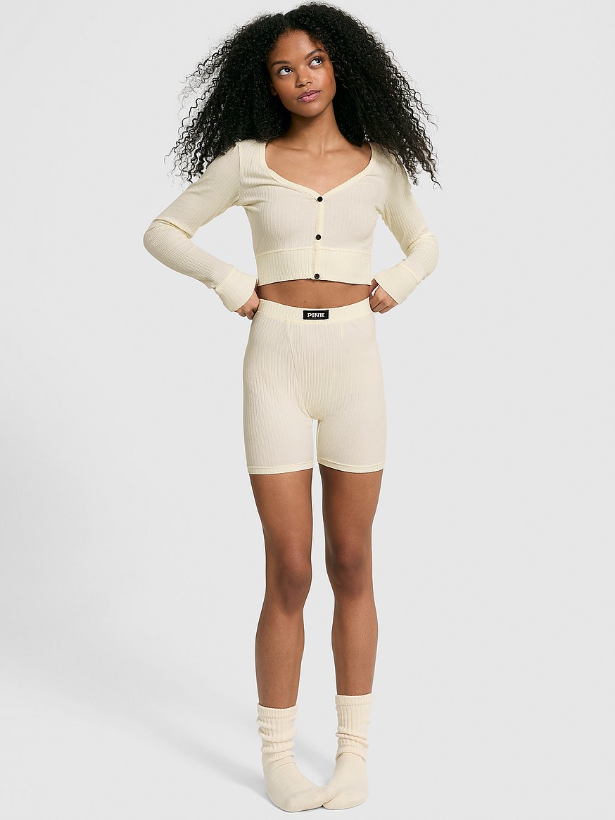 Lounge Ribbed Cropped Cardigan & Shorts Set